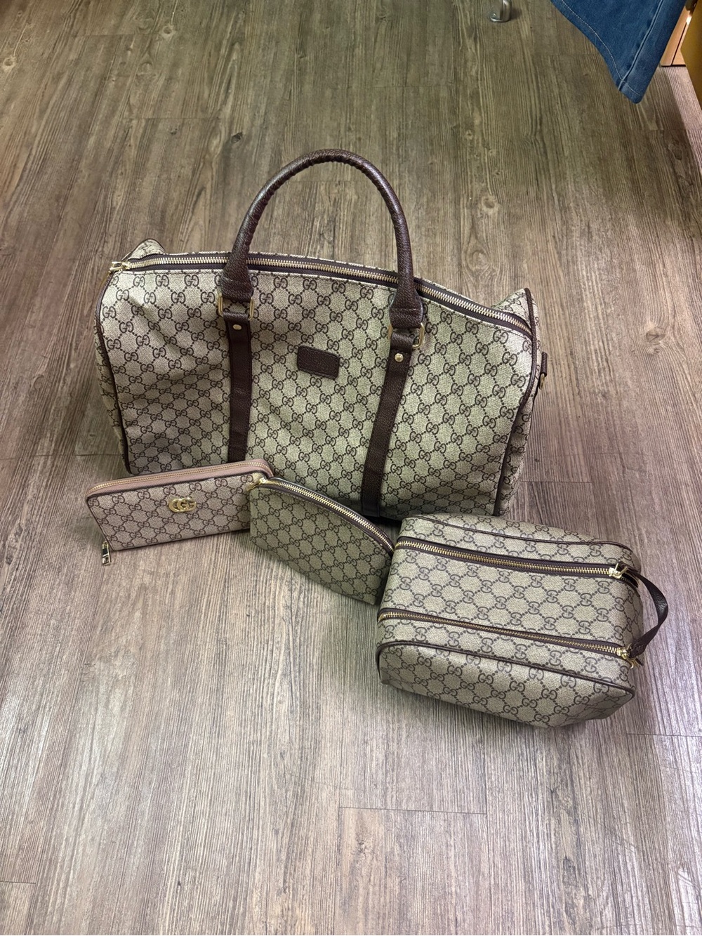 GG Brown Monogram Travel Bag Set - 4 Piece bundle